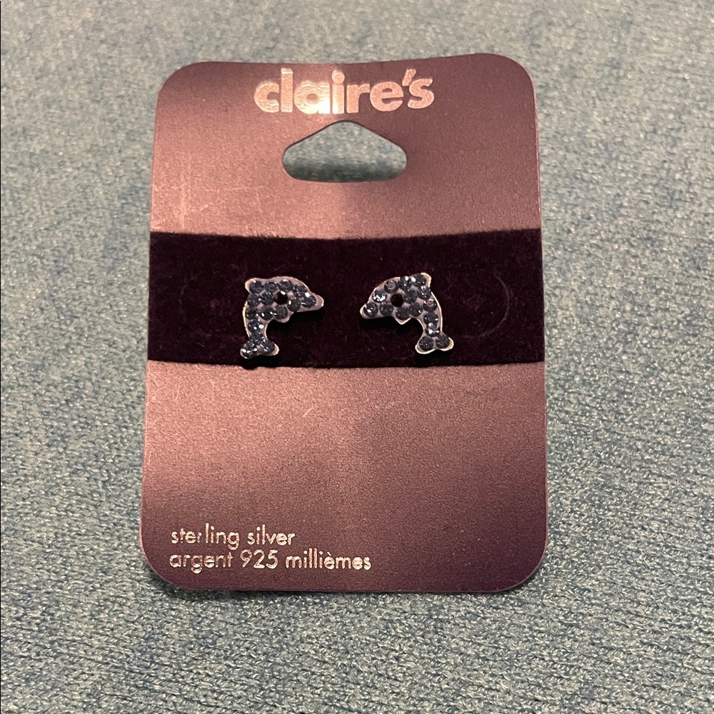Claire's Sparkling Silver Dolphin Earrings